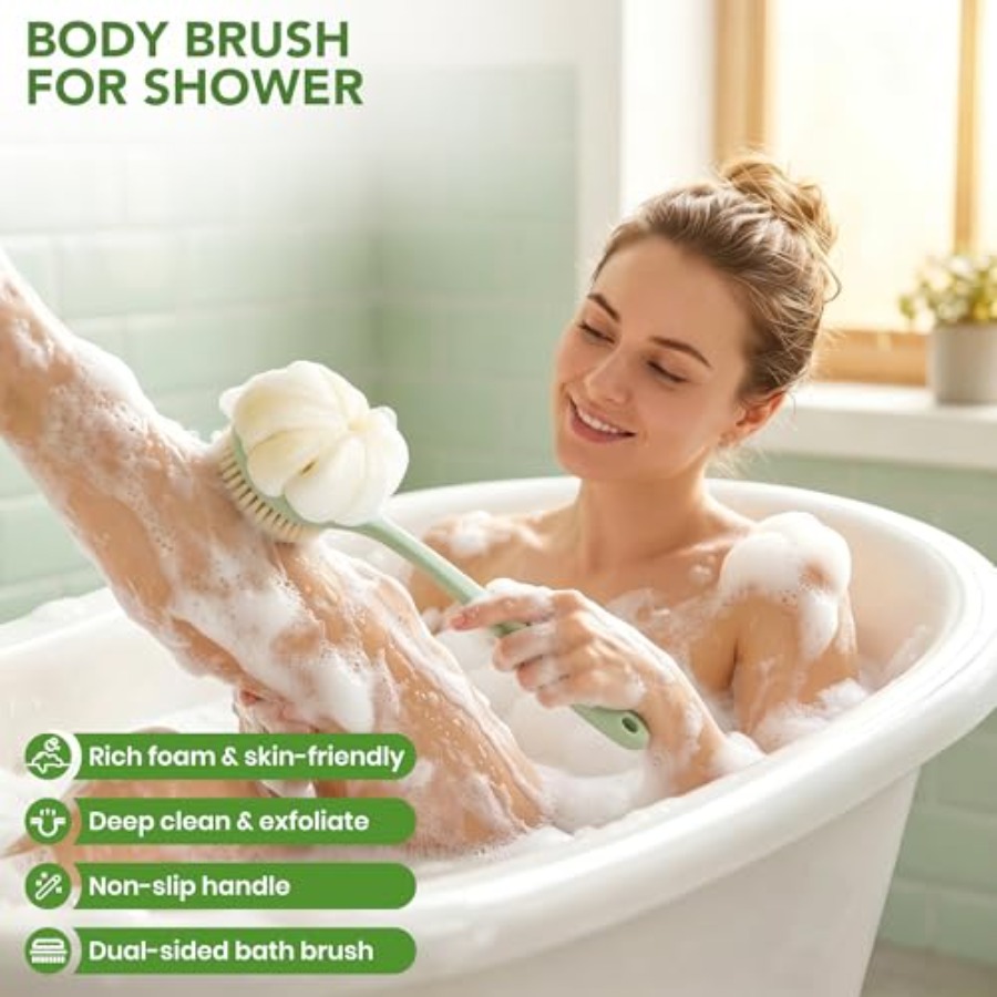 샤워용 등 마사지 브러쉬, 15.7인치 손잡이가 있는  - Dry Brush Body 리뷰 및 가격